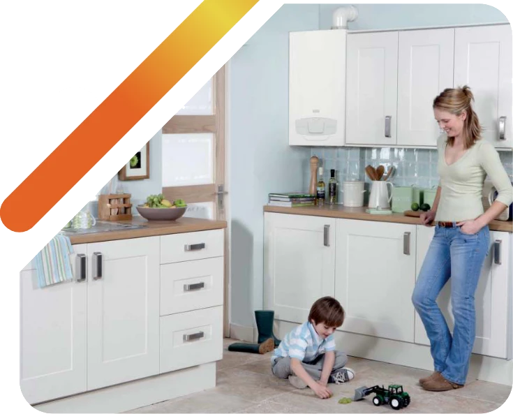 Happy family at home with new boiler